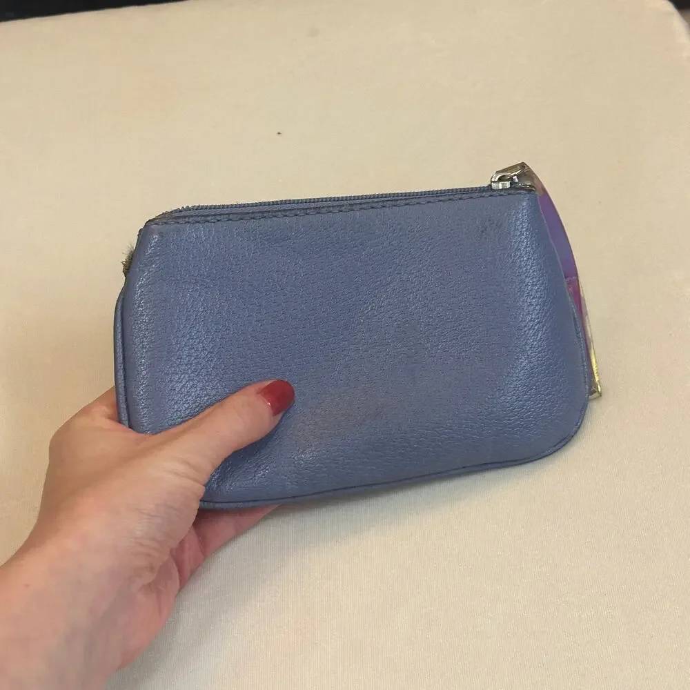Lancel Paris Mini Pouch Periwinkle Purple Blue Grain Leather Cosmetics / Camera